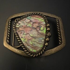 Bronze Belt Buckle with Abalone Inlay